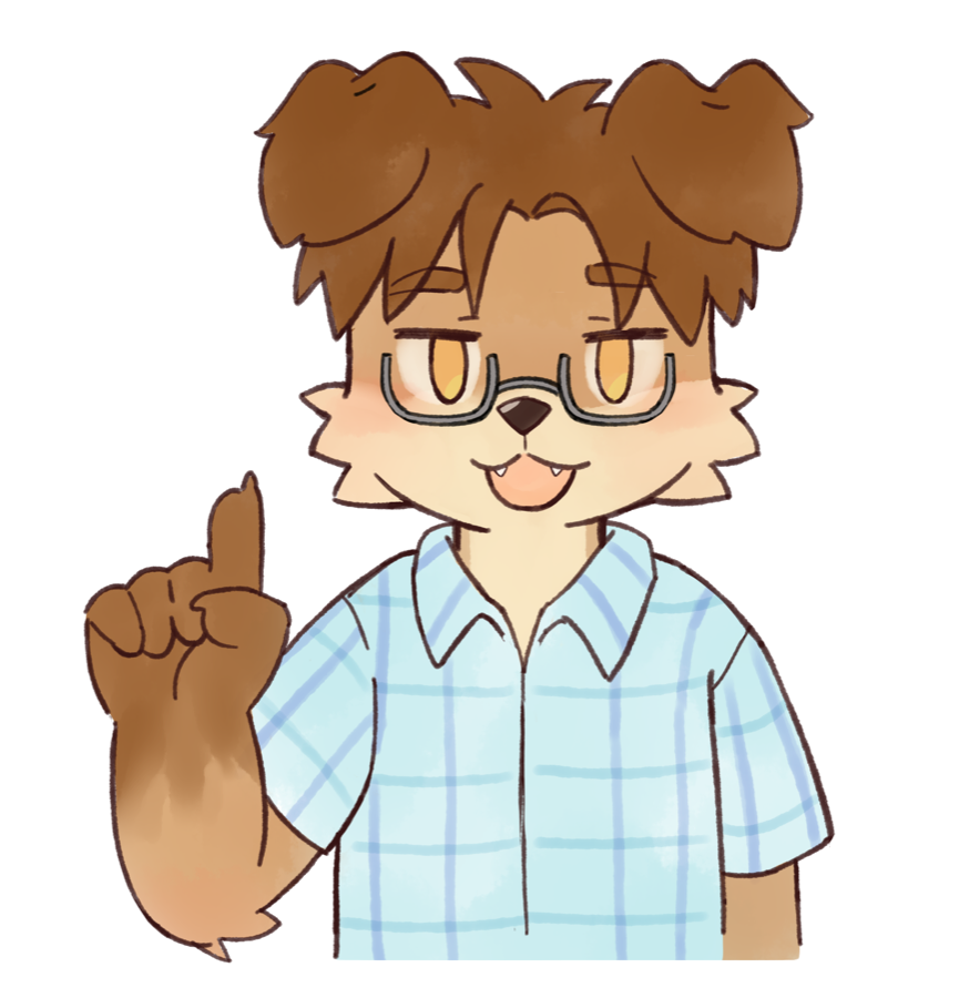 Alfyn raising one finger in an Um, actually pose